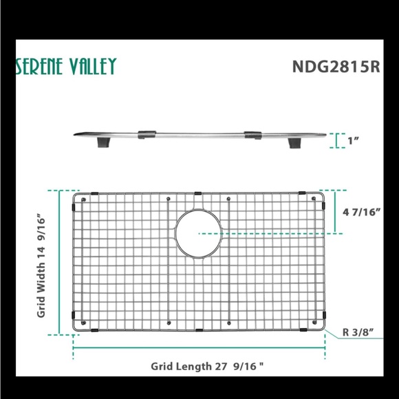 Serene Valley Sink Bottom Grid 27-9/16" x 14-9/16" Rear Drain with Corner Radius - Picture 8 of 10